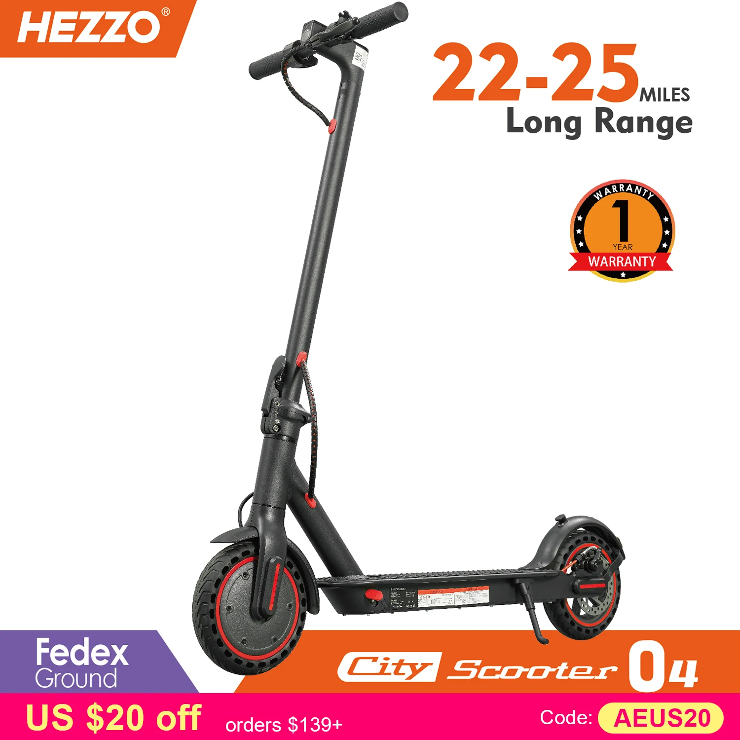 HEZZO 36v 350W 10.4ah Electric Scooter HS-04Pro 8.5