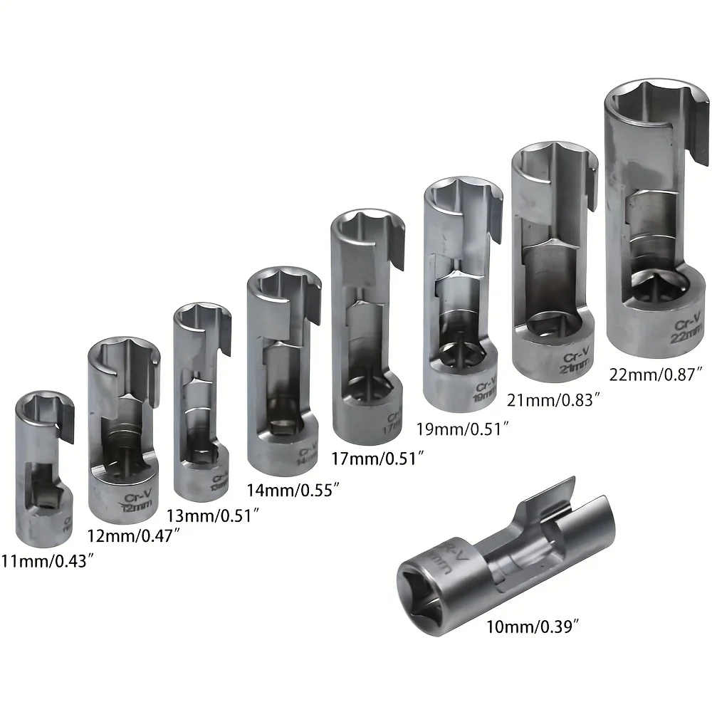 9Pcs Automotive Oxygen Sensor Oil Pipe Remover Sleeve Wrench Tools 10-22mm Thread Chasers Tool Car Repair Set