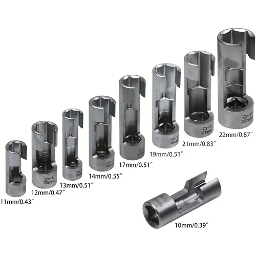 Imagen 2 del producto 9 Uds Sensor de oxígeno tubo de aceite abierto herramientas de llave de manga de desmontaje 10-22mm juego de enchufes de tuerca acampanada herramienta de reparación de automóviles