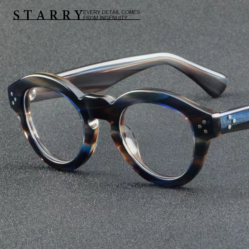 

Acetate Men Eyeglasses Frame Round High Quality Pure Handmade Glasses Retro Optical Myopia Reading Personalized Women Eyewear