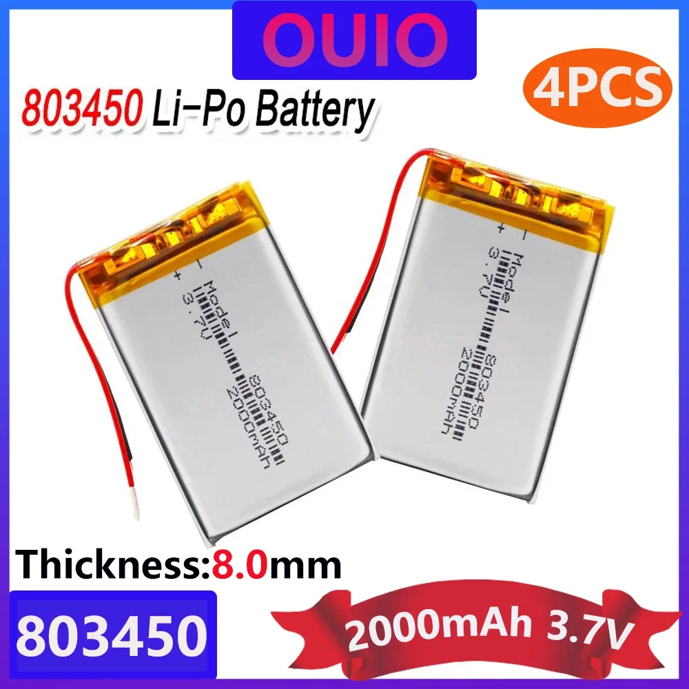 4pcs New High Capacity 2000mAh Lithium Ion Polymer Battery 3.7V 803450 Li-polymer Lipo Batteries With PCB Protection