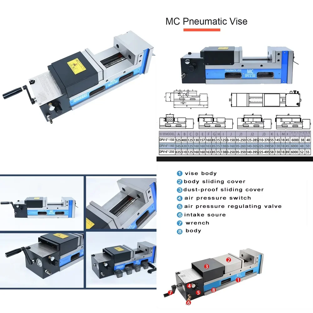 

DPV-6-250 Pneumatic Vise Precision Angle Fixed Power Vise Hydraulic Vise for CNC Milling Machine Rapid Clamping