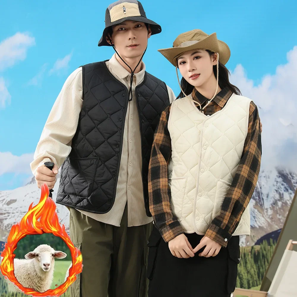 Autumn Winter New Graphene Wool Vest Unisex Couple Style Middle-Aged And Elderly Warm Shoulder Vest Crew Neck Design 4801