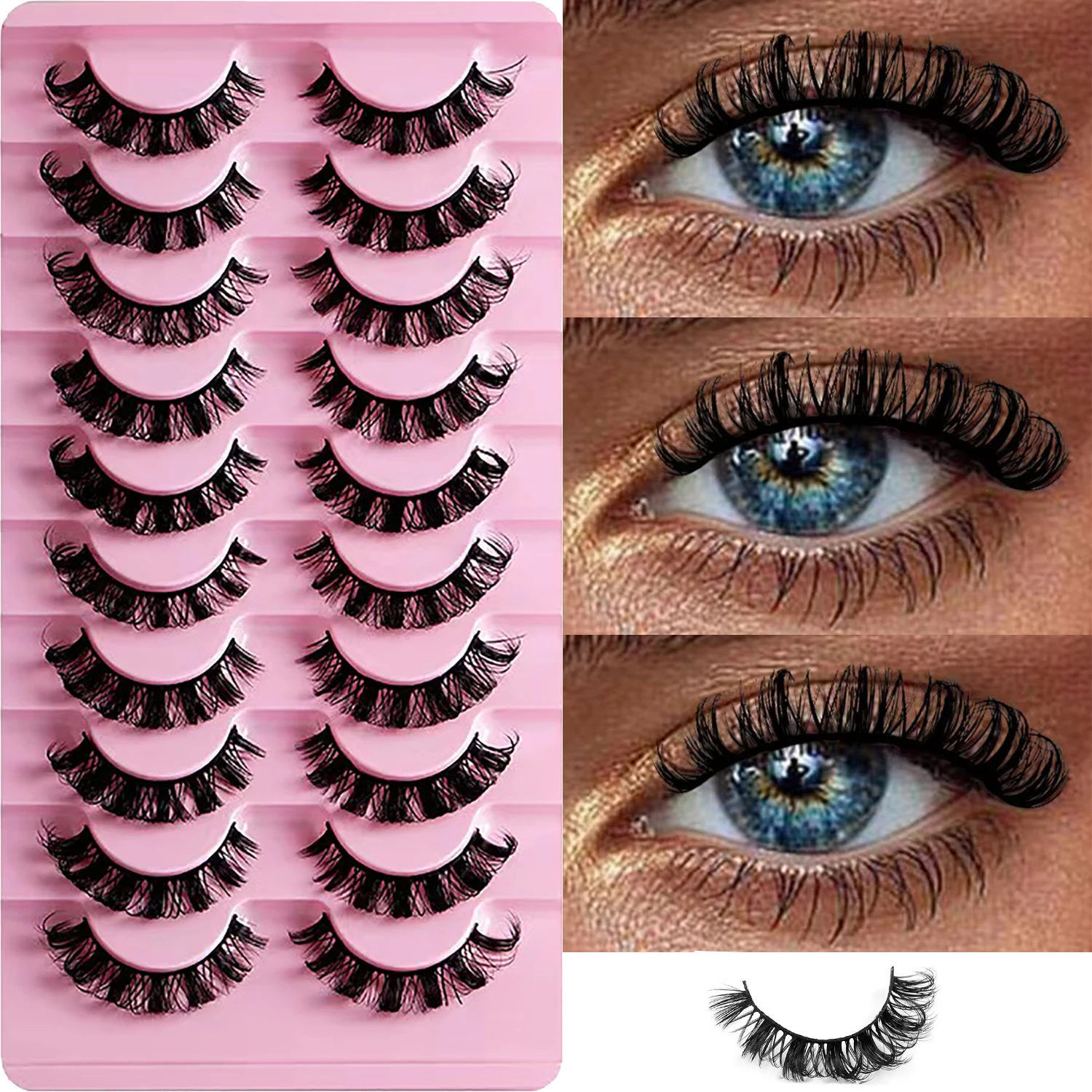 10 pairs of new DD curled Russian false eyelashes with large curvature curled European and American thick eyelashes