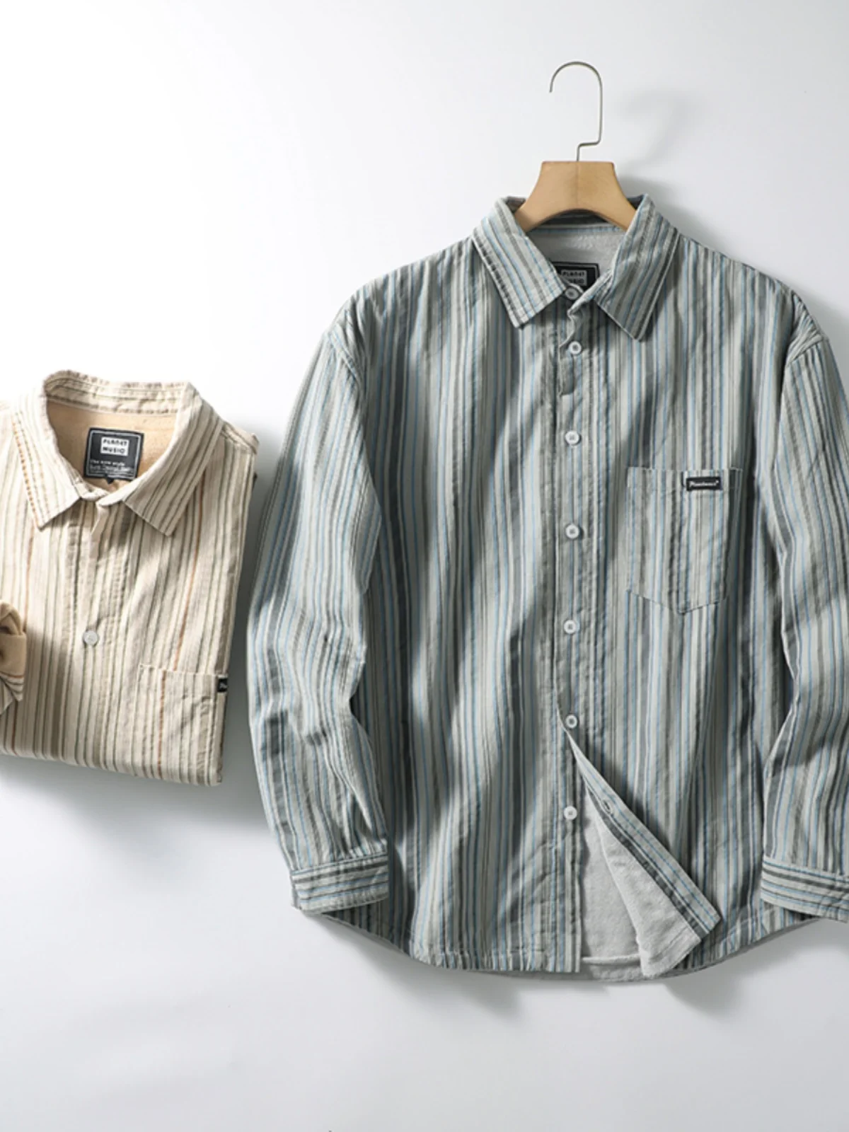 

Corduroy Fabric Fce Lined Thiened Striped Autumn Winter Men's Loose Casual Long Sve irt Faionable Urban Sle Dai...
