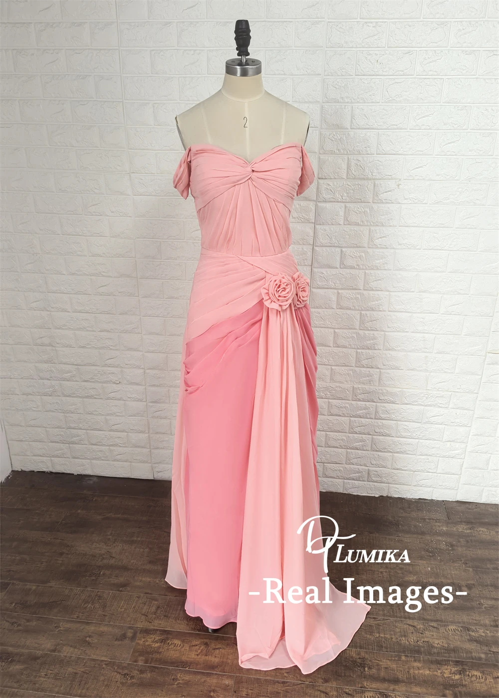 2025 New Pleat Chiffon Maxi Dress Off Shoulder Sleeves Sheath Evening Dresses Flowy Party Prom Gowns
