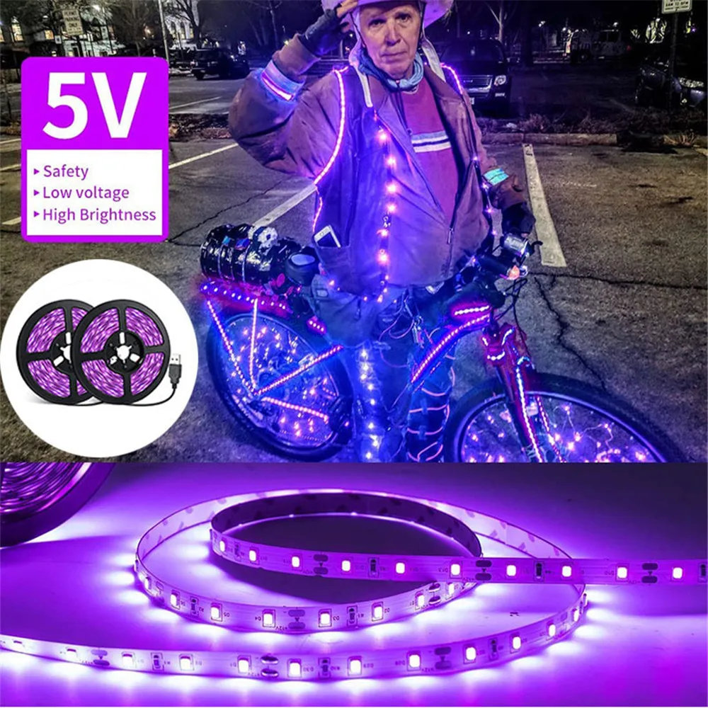 UV levou luz de tira, 5v, 395-405nm, smd2835, raio ultravioleta, diodo, fita de luz roxa, usb com interruptor, 60leds/m