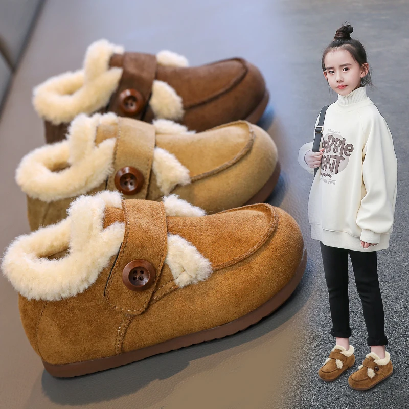 2025 Autumn/winter Korean Fashion New Children's Cotton Shoes Button Decoration with Plush Warm Cotton Shoes Sizes 23~36