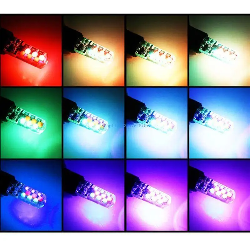 

33WB 2Pcs Bright Car Clearance Lights T10 W5W RGB LED Bulb Reading Light With Remote