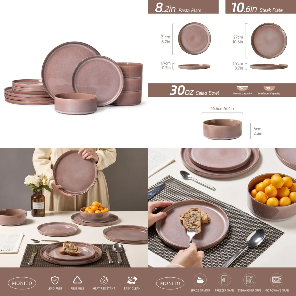 

Ceramic Tableware Set12 Piece Stoneware Dinnerware Set Service for 4 Modern Ceramic Plates and Bowls