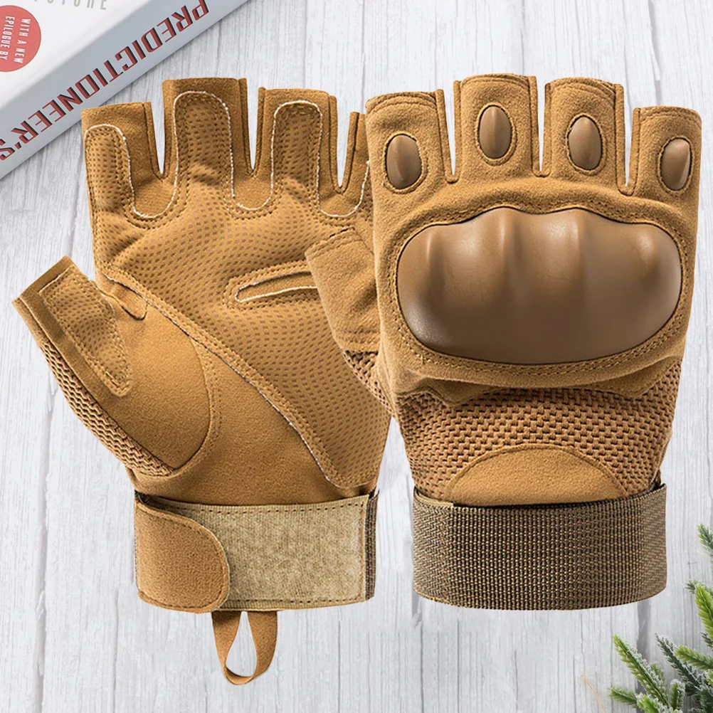 

1 Pair Outdoor Mountaineering Half Finger Gloves Khaki Breathable Wear-Resistant Non-Slip Fitness Cycling Protective Mitts Sport