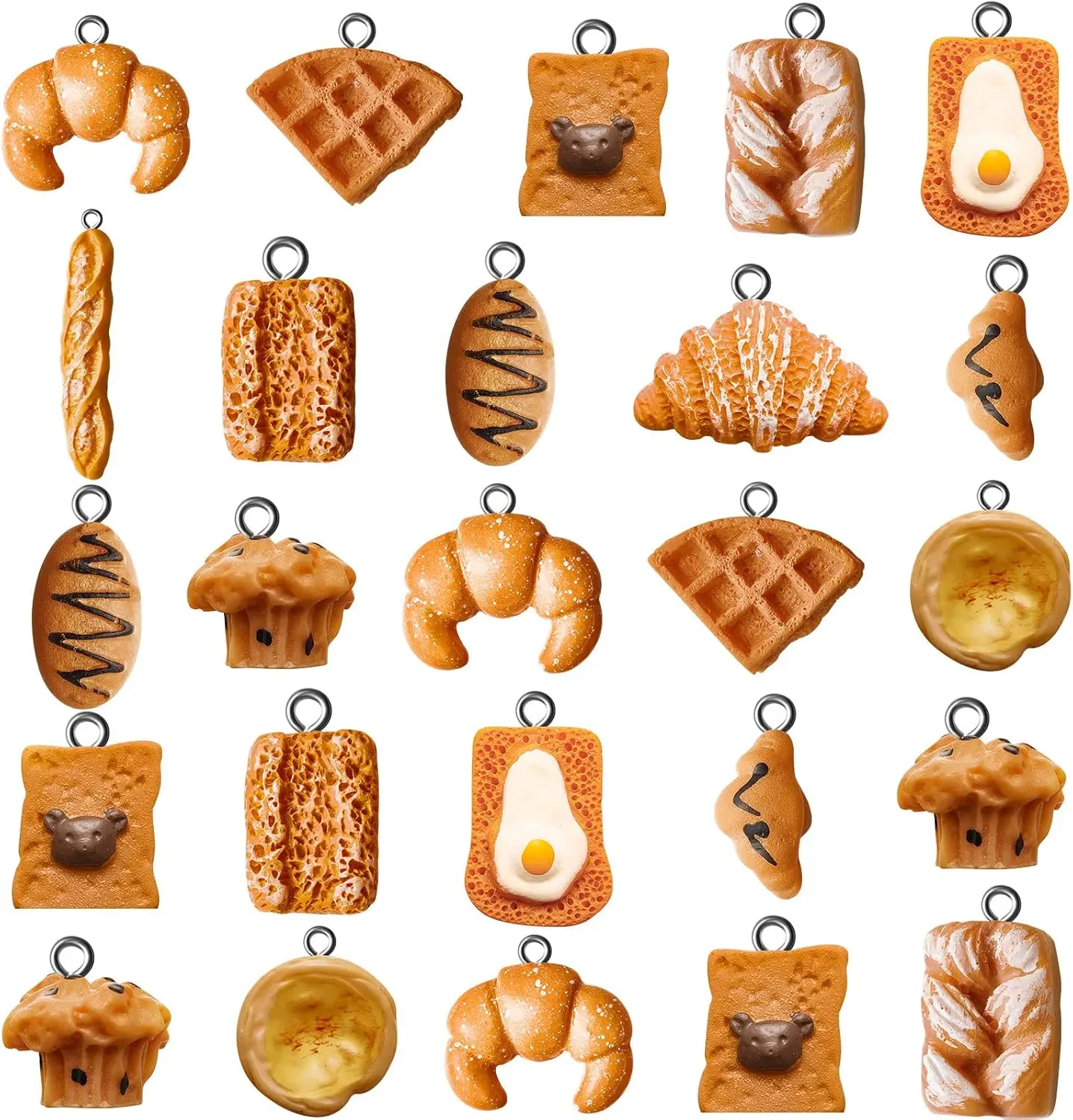 

Handmade Simulation Bread Toast Charms - Resin Pendants for DIY Jewelry Making, Ideal for Earrings and Necklaces, Craft Supplies