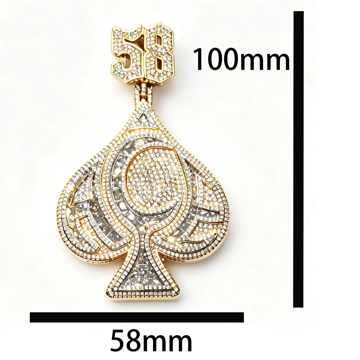 Iced Out Spade Design With Number 58 Pendant Hip Hop Bling Zircon Charm Fine Jewelry Gifts for Men Boy Friends Party Performance