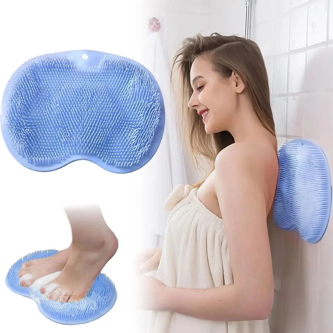 Exfoliating Shower Massage Scraper for Bathroom, Non-slip Bath Mat, Back Massage Brush, Silicone Foot Wash, Body Cleaning Tool