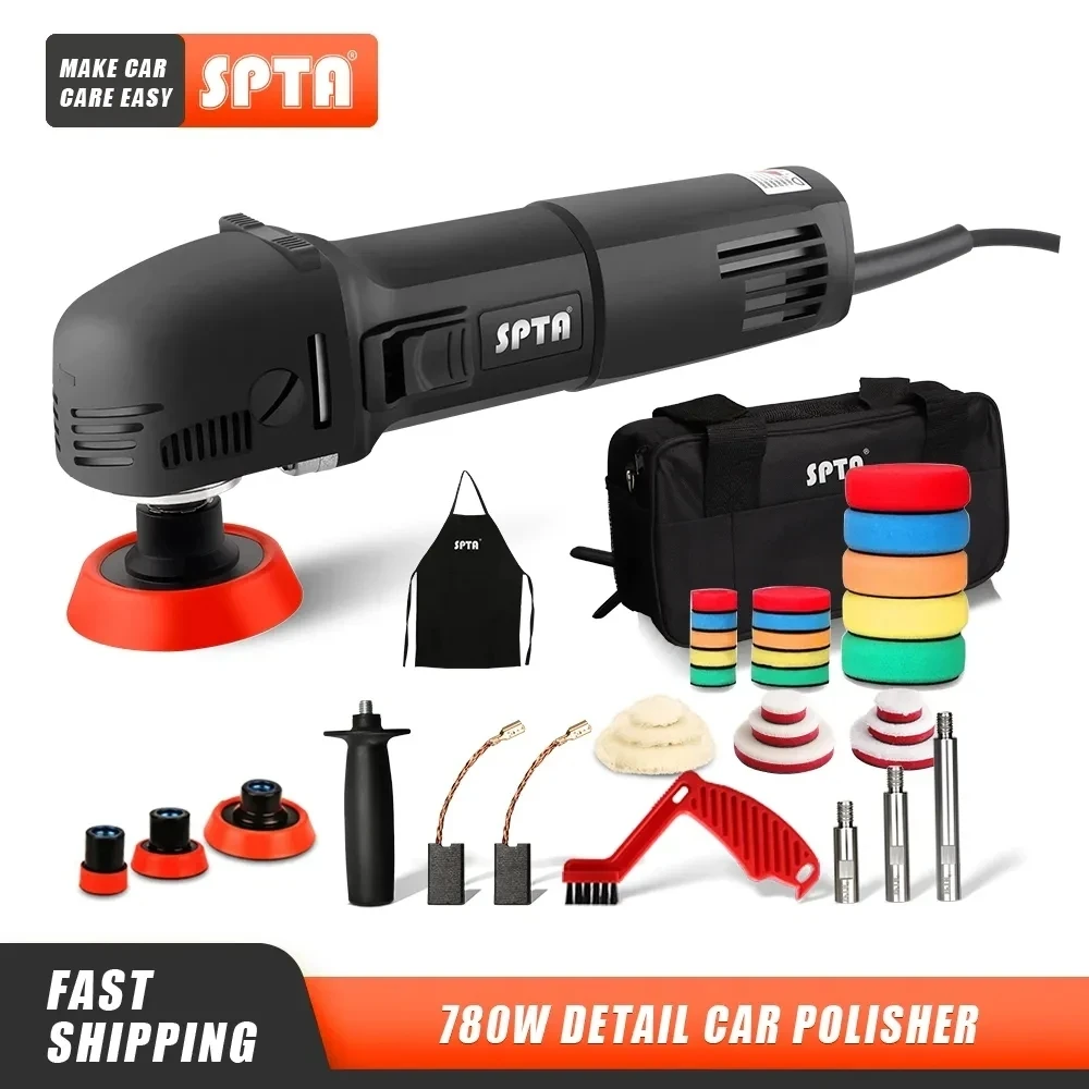 SPTA 780W Electric 3 Inch Mini Detailing Polishing Machine Rotary Polisher Cleaning Brush with 29pcs Sponge PadsSet