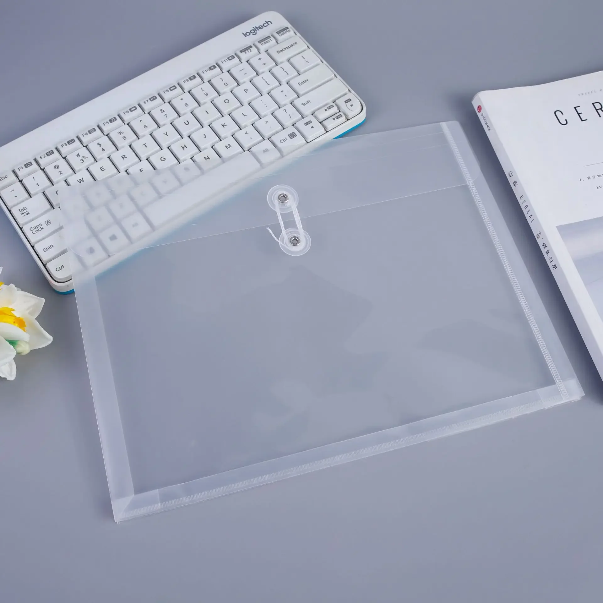 50 Pcs/set A4 Thickened Transparent File Bag with Rope Wrapped Office Business Bag Holder Student Test Paper Storage Bags