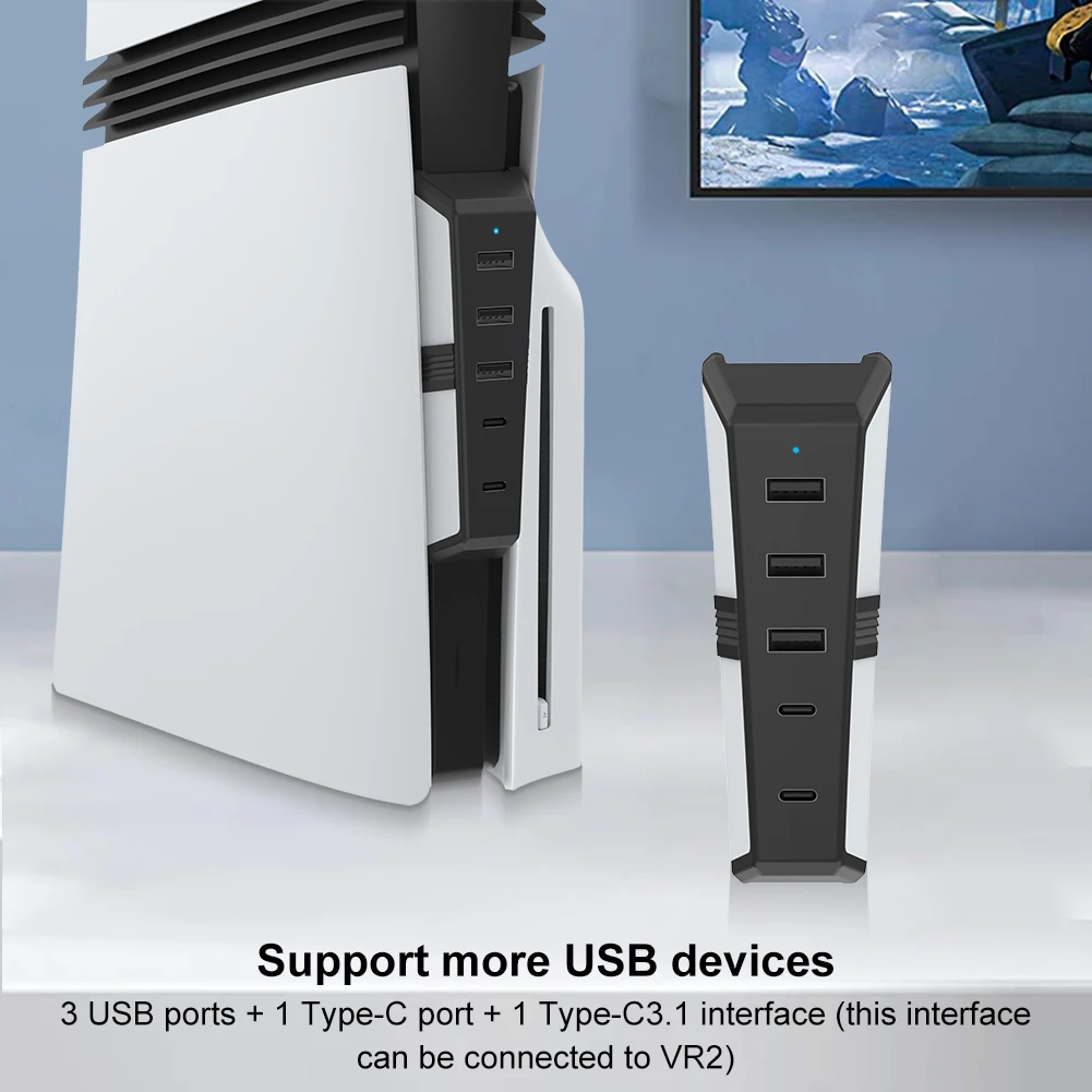 موسع منفذ USB 5 منافذ مع 3x USB 2.0 1x USB Type-C 1x Type-C 3.1 لأقراص وحدة التحكم PlayStation 5 Pro والرقمية