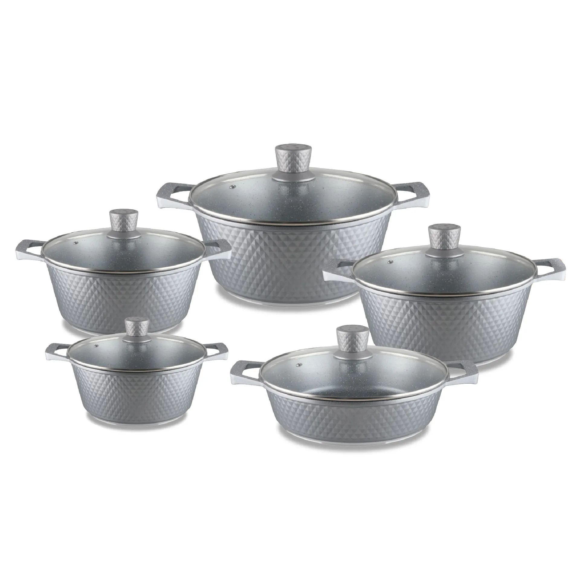 Sustainable Aluminum Diamond Cookware Set 10-Piece Non-Stick Die-Cast Pot with Glass Cover Custom Logo Option Dishwasher Safe