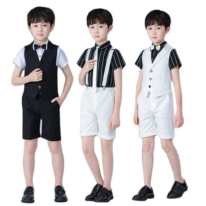 

New Kids Clothes Set for Boys Summer Children 3 Piece Vest Shirt Shorts Fashion Teenage Pure Color Birthday Outfits 4 8 12 Years