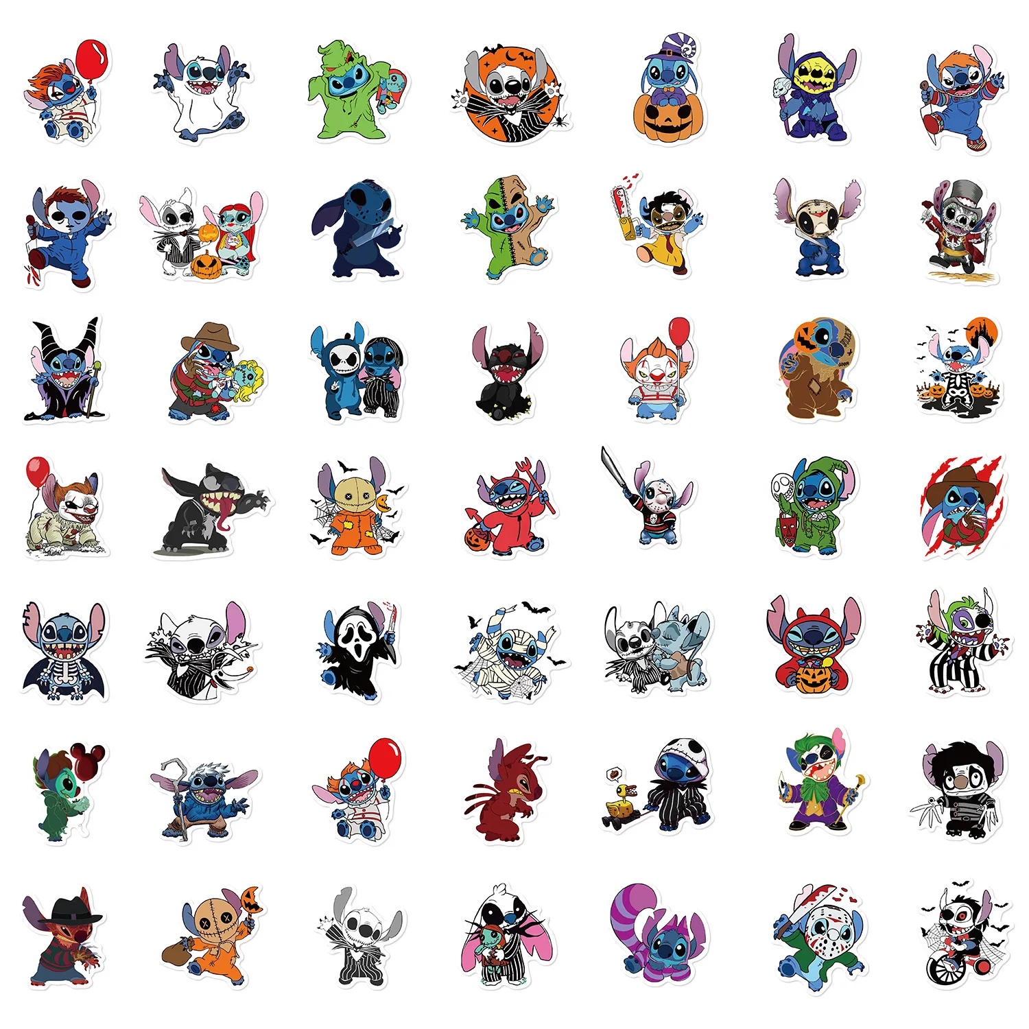 50PCS Halloween Horror Cartoon Lilo & Stitch Stickers DIY Diary Laptop Luggage Skateboard Graffiti Decals Fun Classic Toy