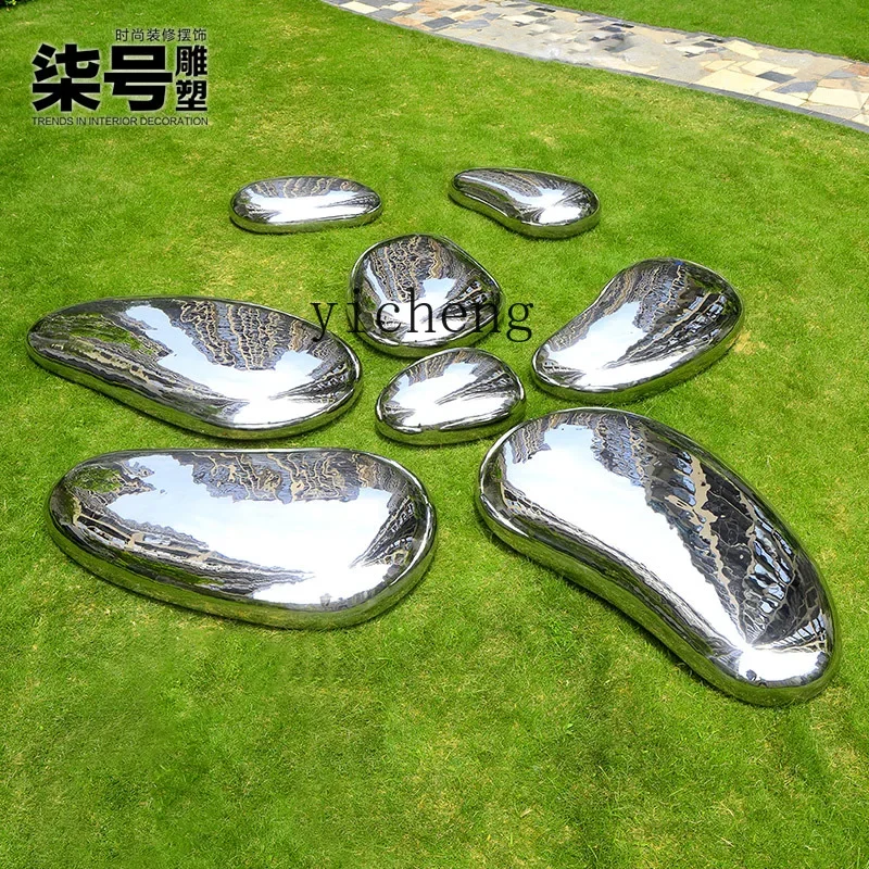 X-28 metal mirror water drop shape pebble head stainless steel outdoor garden pool sculpture