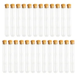 Tubos de ensayo de plástico transparente, tubos de ensayo con tapones de corcho para experimentos científicos, fiestas, almacenamiento con tapones, 25 piezas