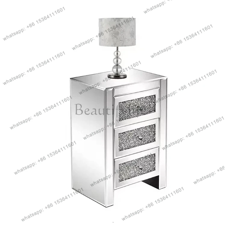 

new hot sale modern simple mirror glass three pumping furniture broken diamond bedside table