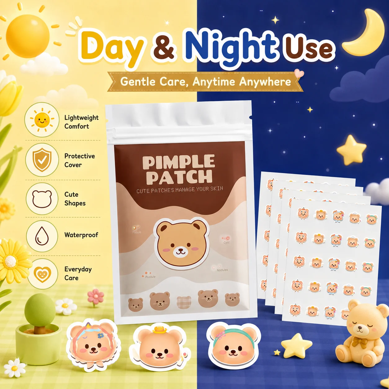 50/125pcs Cartoon acne patch, cute cat-shaped facial concealer acne patch, safe, non-toxic, gentle and non-irritating