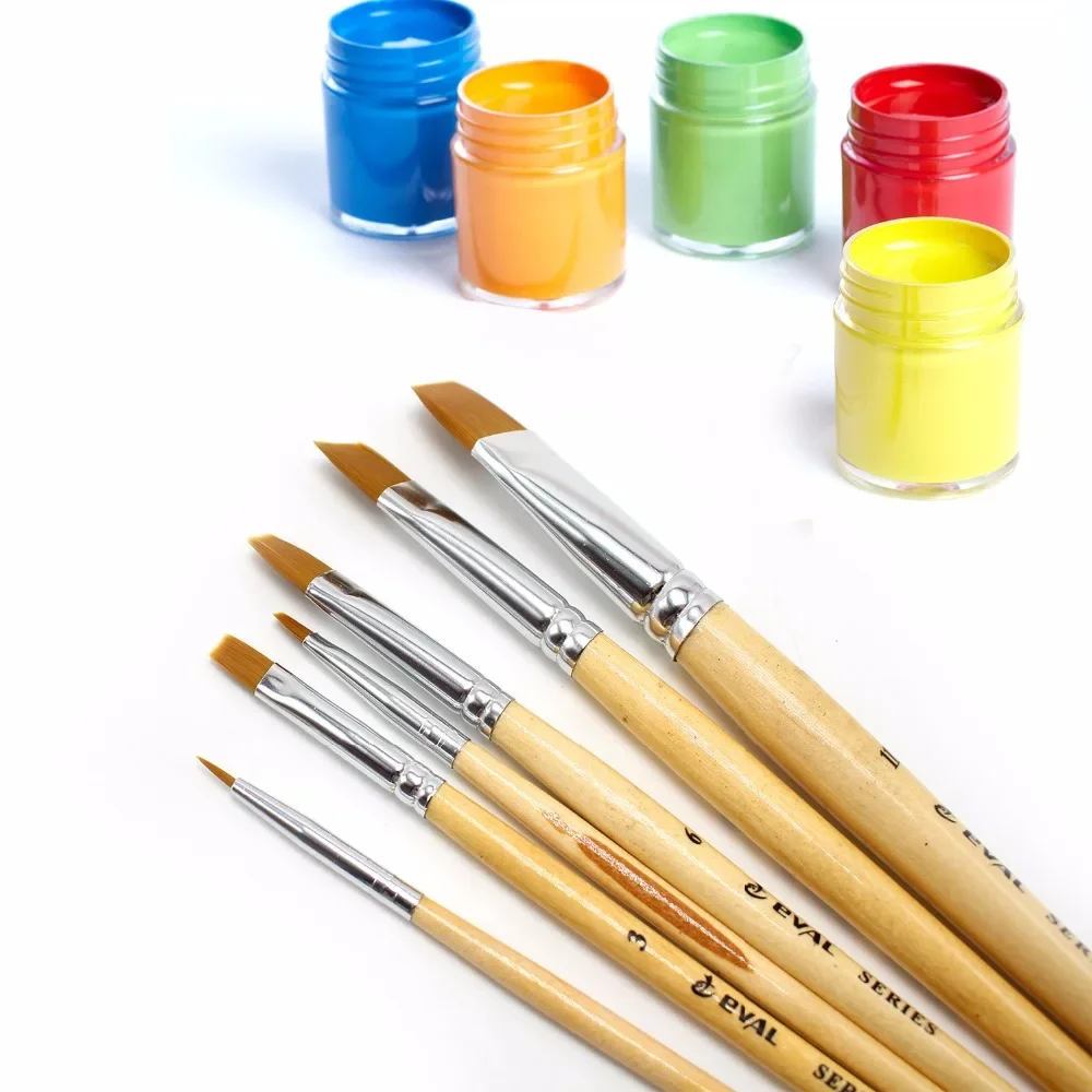 木製ナイロンヘアブラシ,水彩絵の具ブラシ,油絵ブラシ,プロの美術学生用品,1セットあたり5個