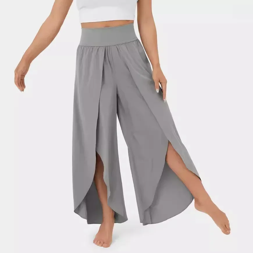 Pantalones sueltos de pierna ancha para mujer, pantalones de Color sólido, pantalones elásticos casuales de moda de cintura alta