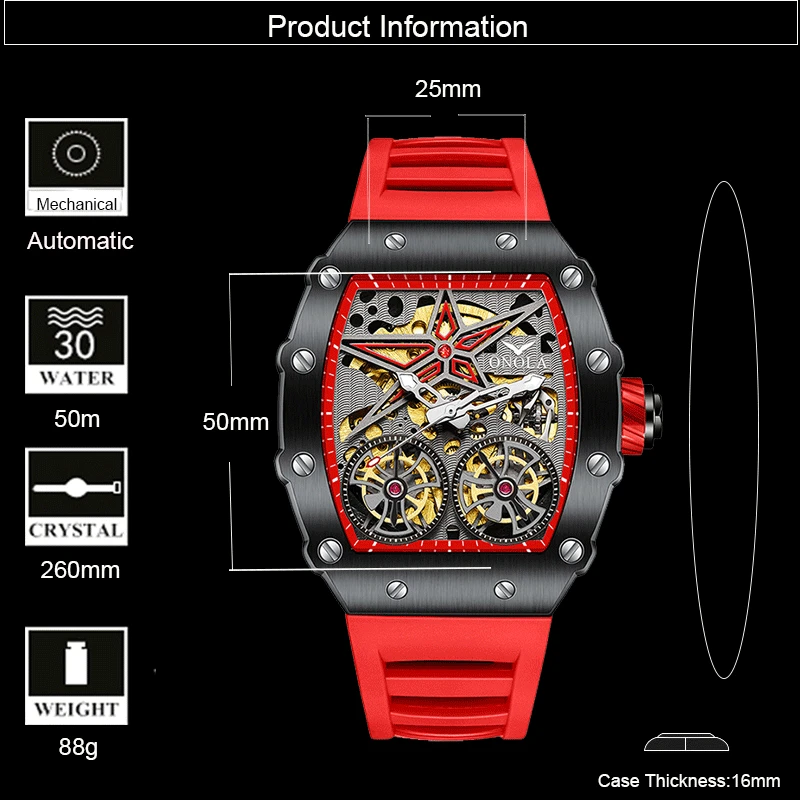 Men's New Mechanical Watch Fashion Casual Tourbillon Automatic Top Brand Wristwatch Man Sport Waterproof Business Luminous Clock