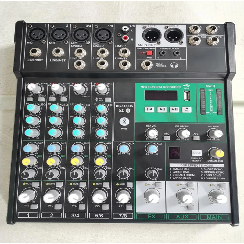 ZED8 Audio 8 Channel 2 Mono 4 Stereo Inputs AUX USB Sound Mixer Mixing Console Bluetooth 48V Connect Wired Wireless Microphone