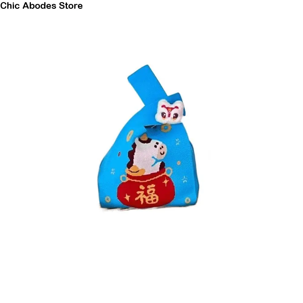 

Portable 2026 Year of the Horse Knot Wrist Bag Handmade Weave New Year Knitted Bag Gift Purse Reusable Wool Bucket Bag Student