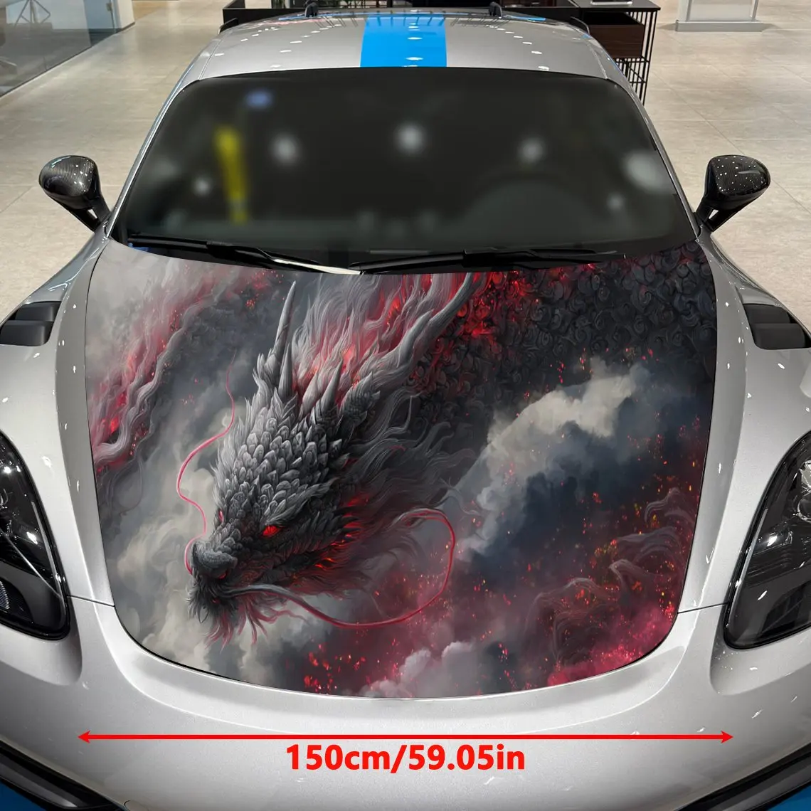 Dominant Fire Cloud Dragon Print car hood stickers, waterproof self-adhesive, scratch resistant, easy to stick, durable car PVC
