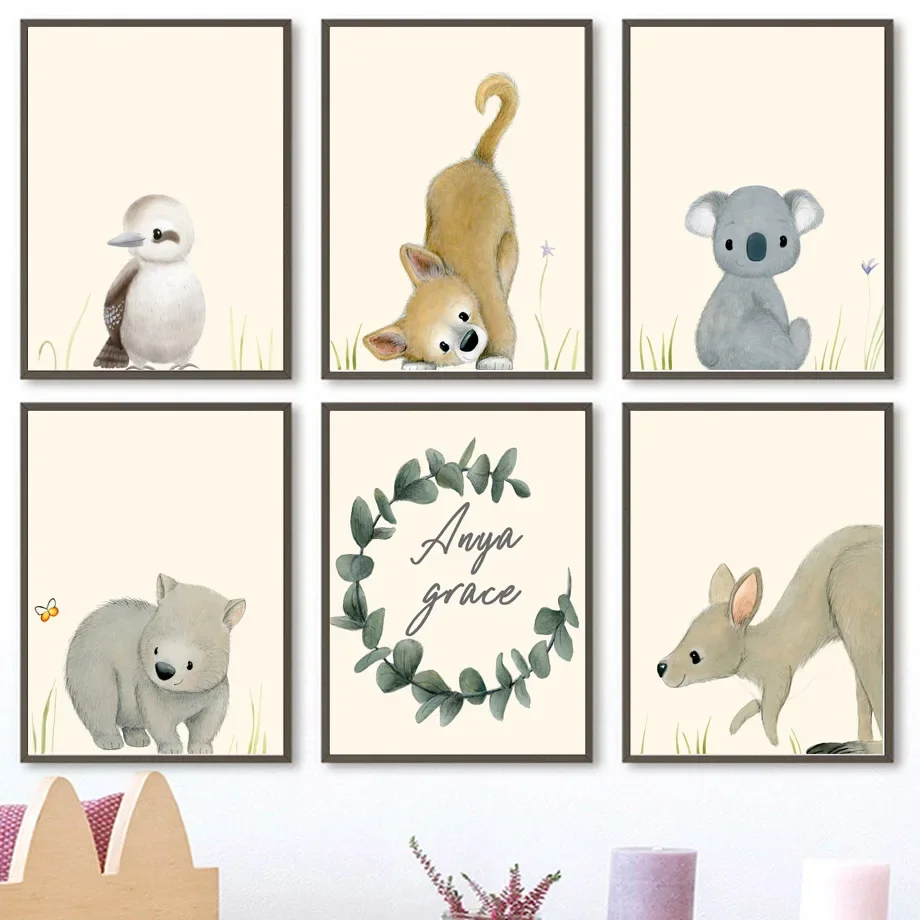 

Australiana Animal Kangaroo Wombat Echidna Koala Nursery Wall Art Print Canvas Painting Poster Wall Picture Baby Kids Room Decor