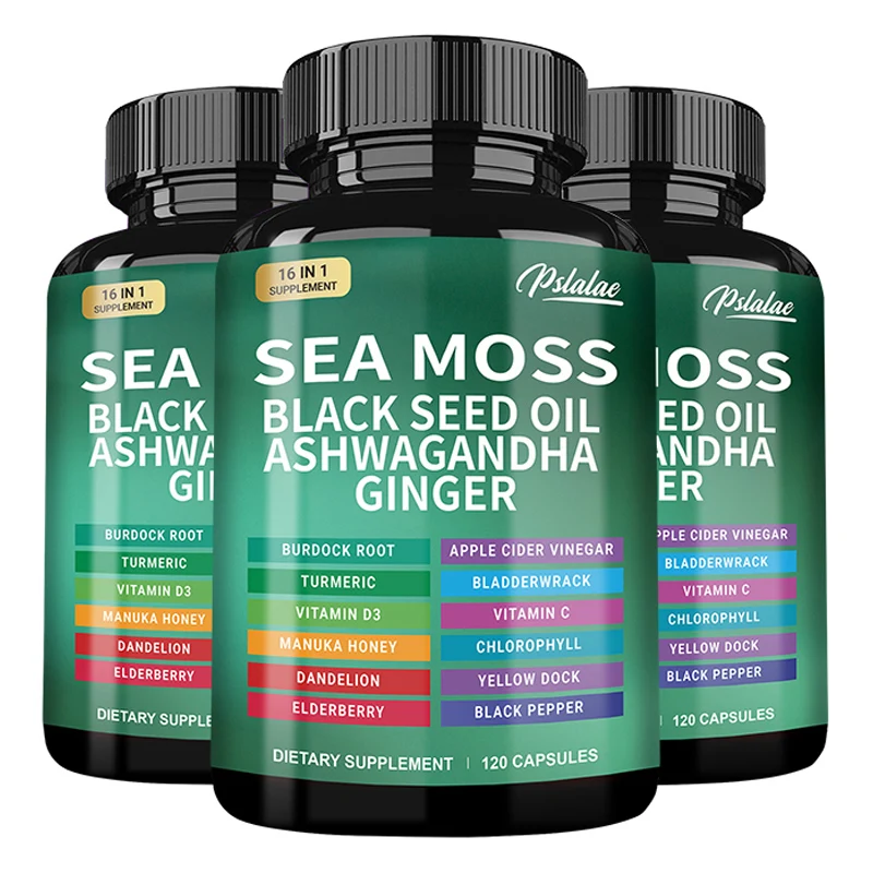 

Sea Moss Supplement - Enriched with Black Seed Oil and Ashwagandha - Support Thyroid, Immunity, Energy, Joints, Skin and Nails