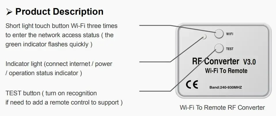 Universal WiFi Schalter Fernbedienung 240-930 MHZ WiFi Zu RF Konverter Multi Frequenz Rolling Code Garage Tür Fernbedienung – Detail 7