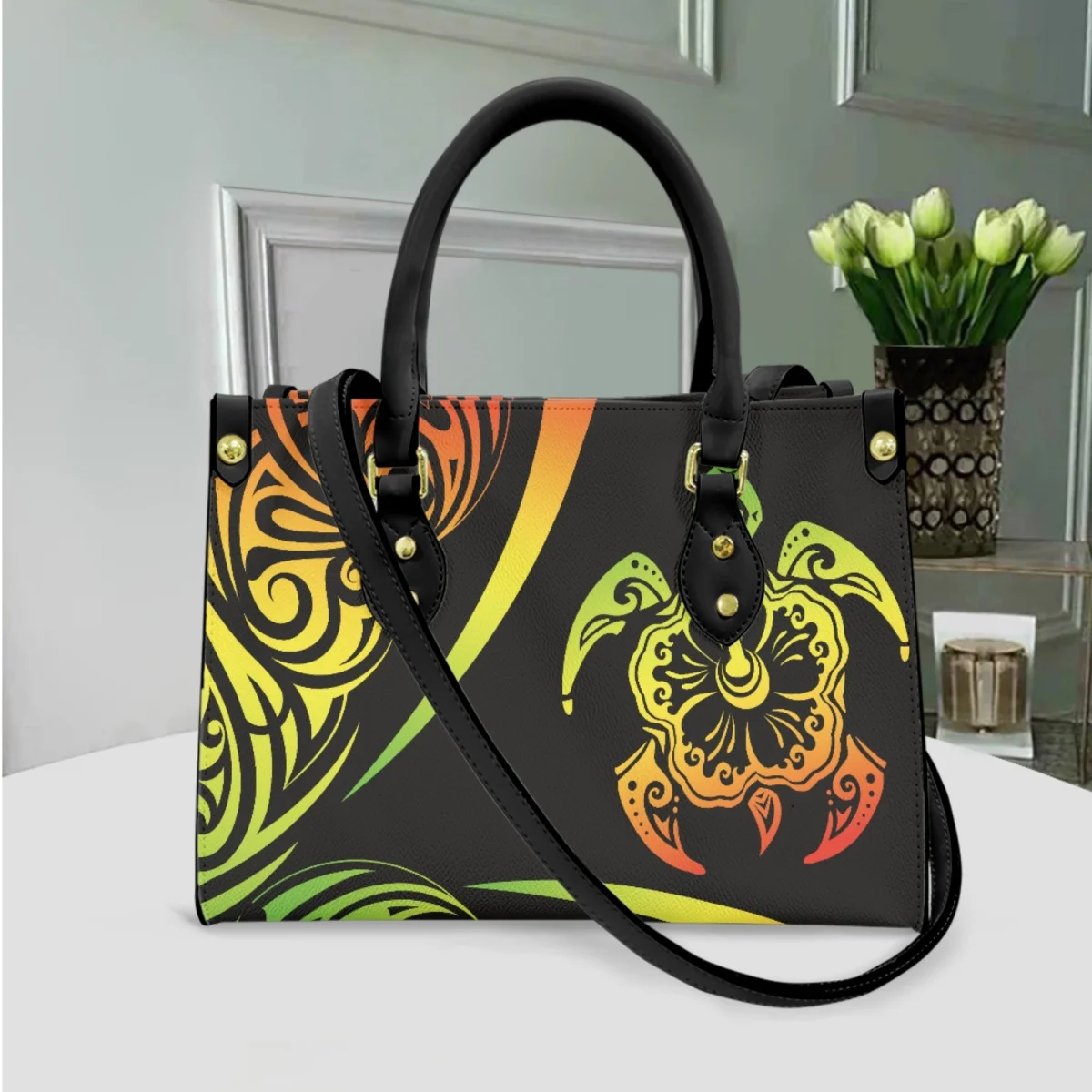 

Fashion Women Messenger Bags Hawaii Turtle Tribal Turquoise Printing Female Clutch Handbag High Quality Top-handle Totes Gift