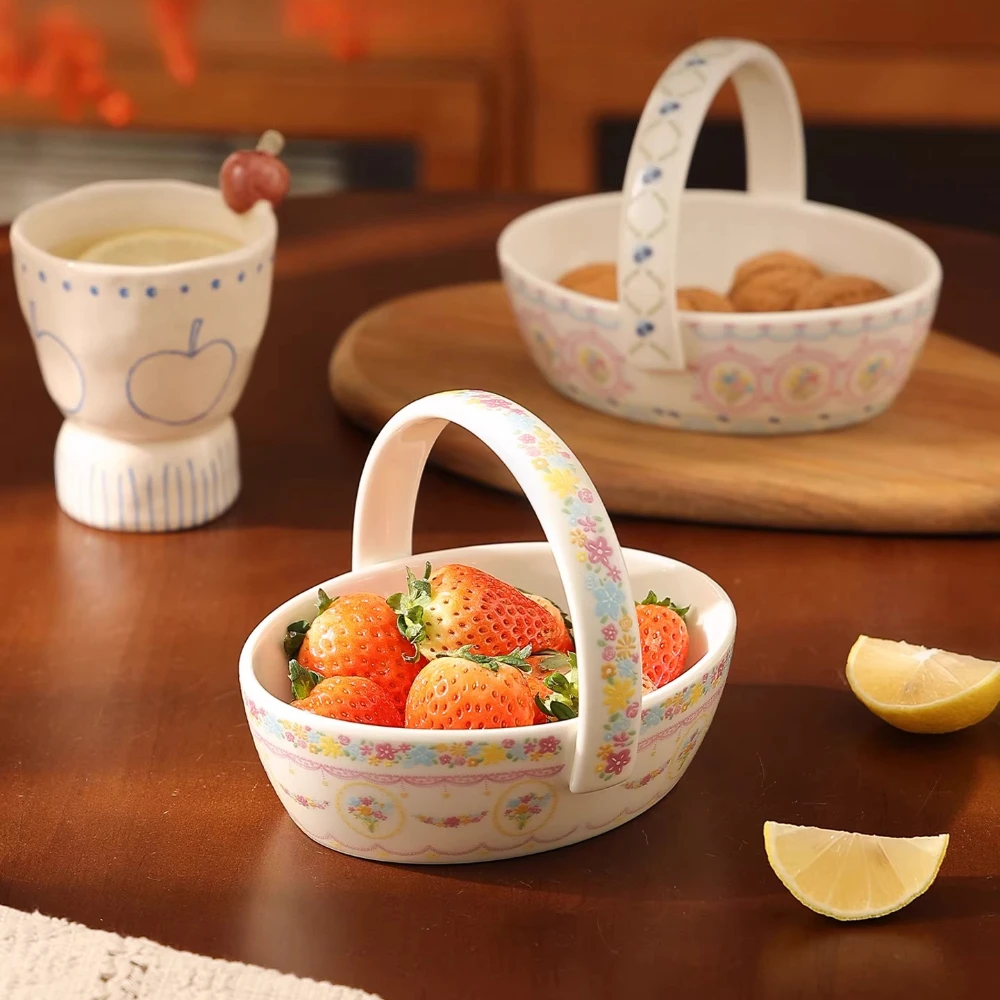 Ceramic Dry Fruit Tray High Appearance Level Portable Fruit Basket Household Living Room Cartoon Simplicity Snack Placement Tray