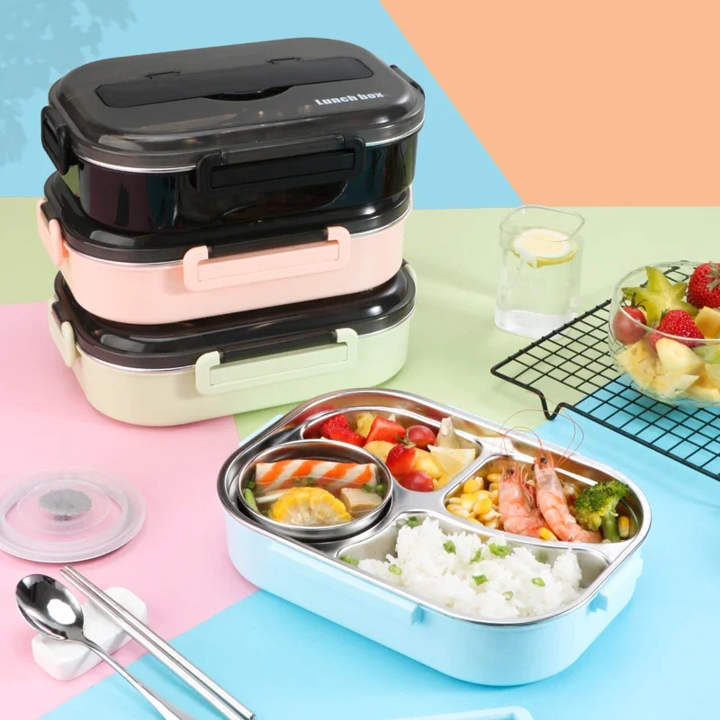 

1300ml Stainless Steel 304 Lunch Box With Soup Bowl Leak-Proof Bento Box Dinnerware Set Microwave Adult Student Food Container