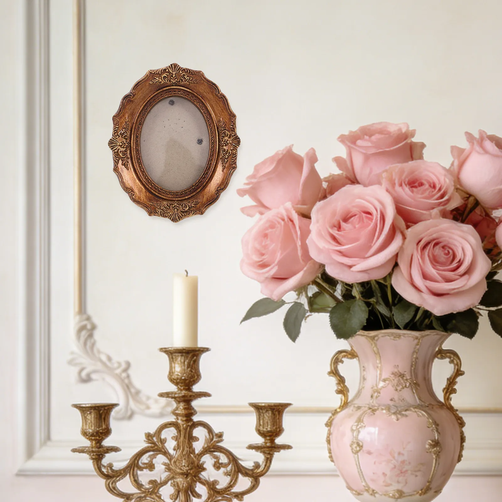 

Vintage Resin Mini Oval Photo Frame 10.8x9cm Small Retro Decorative Picture Frame for Table Bedroom Home Decor