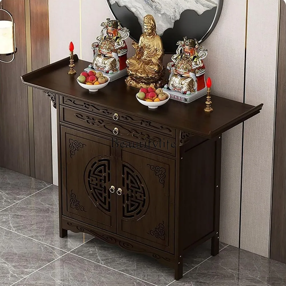 

Altar Table with Drawer,Wood Carved puja Buddhist Table Prayer Cabinet Chinese Style Day of The Dead Altar Stand for Home