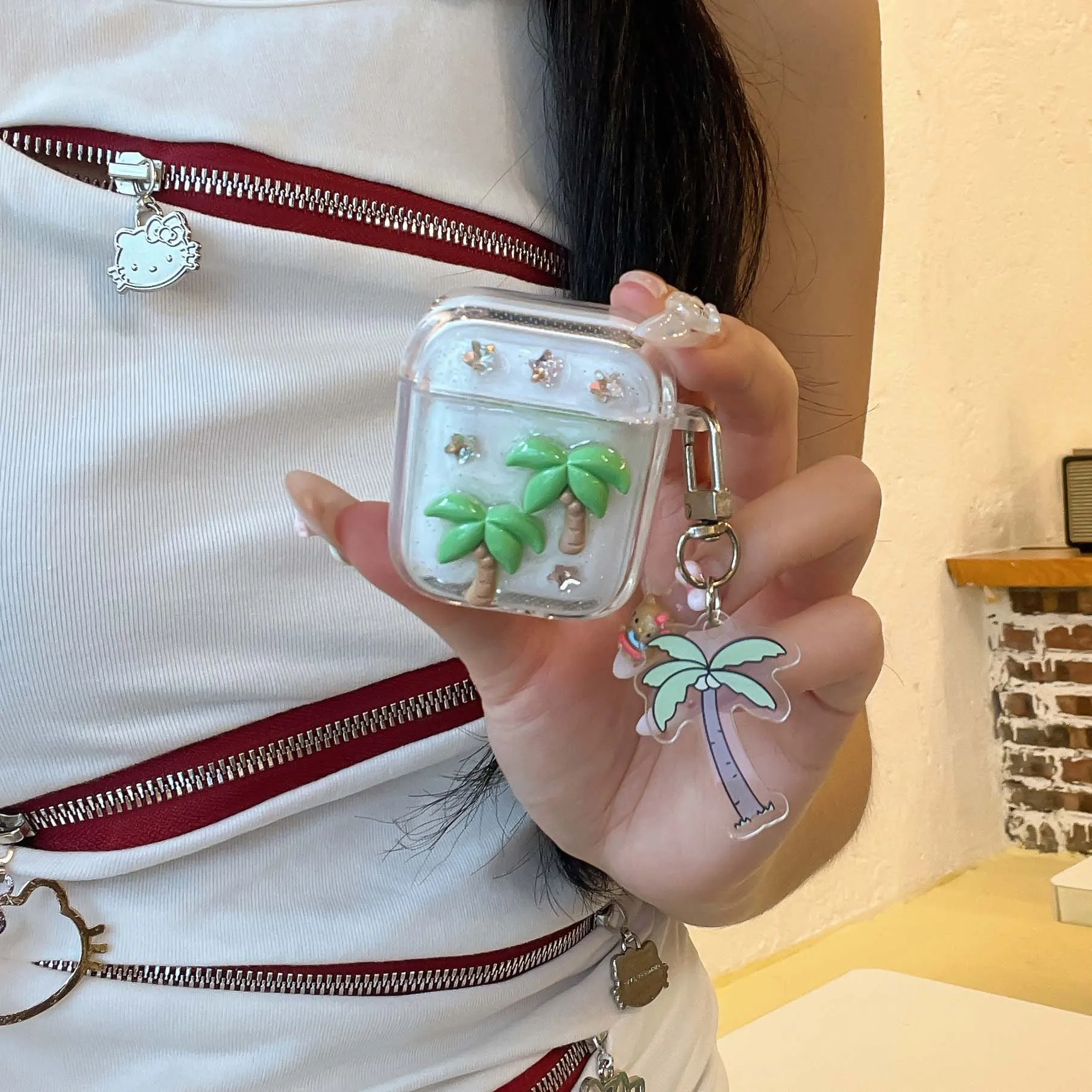 For Apple Airpods 4 3 1 Pro 2nd 2 Earphone Case Coconuts Tree Pendant 3D Pendant Wireless Bluetooth Charging Box