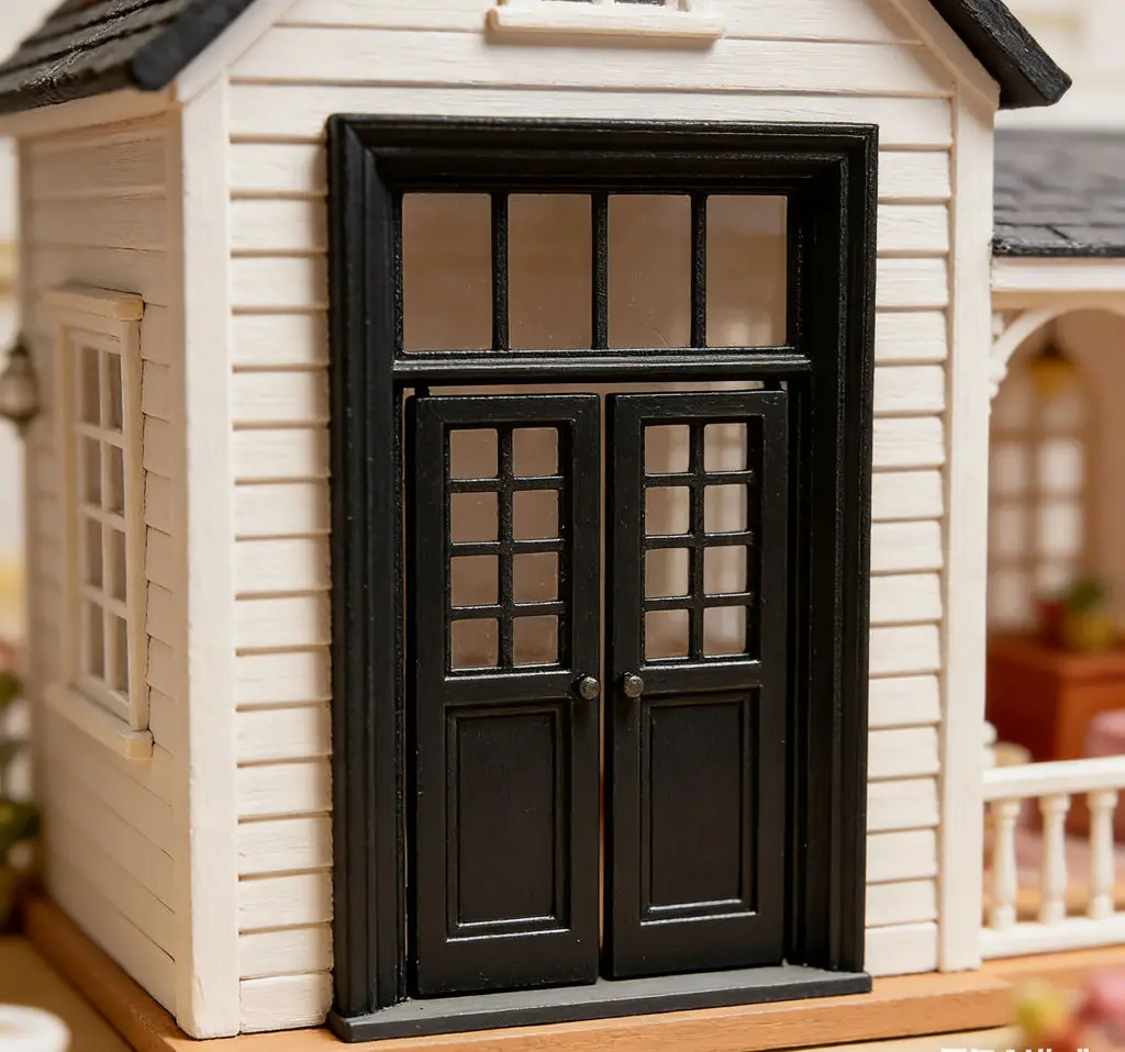 

1:12 Scale Dollhouse Double Door,Openable BlackWooden Door with Transom Window,Miniature Furniture for BJD Doll DIY Scene Layout