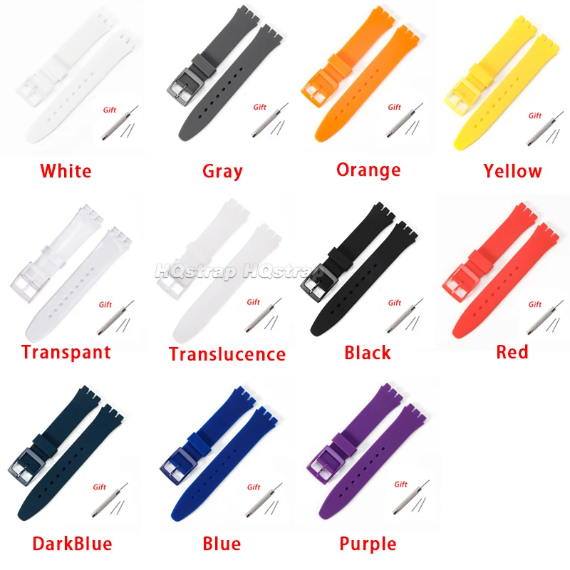 16mm 17mm 19mm 20mm Silicone Strap for Swatch Watch Band Colorful Rubber Waterproof Wristband Sport Soft Replacement Bracelet