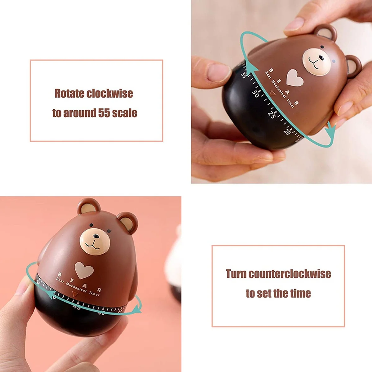 A71Z Kitchen Timer Egg Timer Countdown Timer Mechanical Animal Family Timer 55 Minutes,for Cooking,Sports,Learning,Etc,Brown