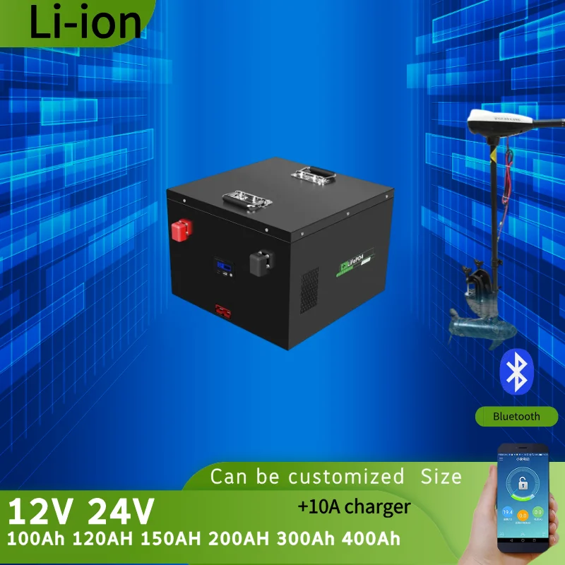 12V 24V 100Ah 120AH 150AH 200AH 300Ah 400Ah Li-ion lithium iron phosphate battery pack bluetooth BMS for boat solar system