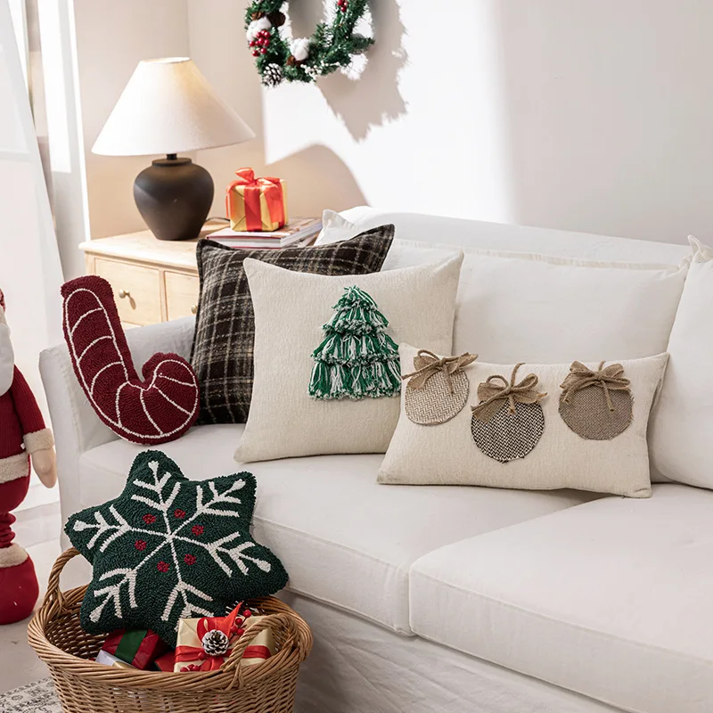 Christmas Cotton Irregular Shape Pillowcase Embroidered Snowflake Decorative Throw Pillow Cover for Headboard Bed Festival Decor