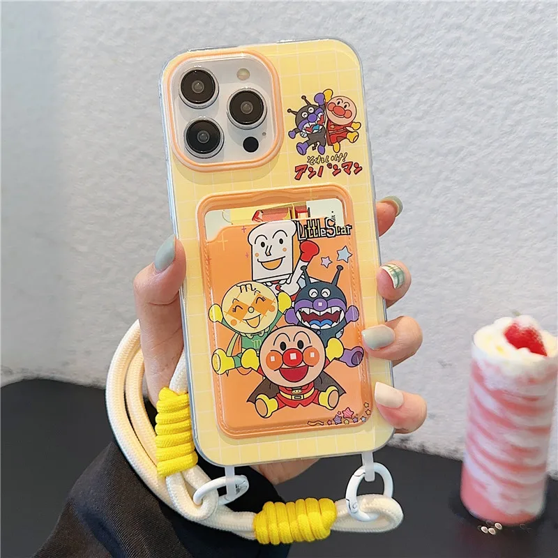 

Japanese Anpanman アンパンマン Pocket card Phone Case for iPhone 15 14 13 12 11 16 Pro Max 16Pro baikinman Lanyard Cover Funda
