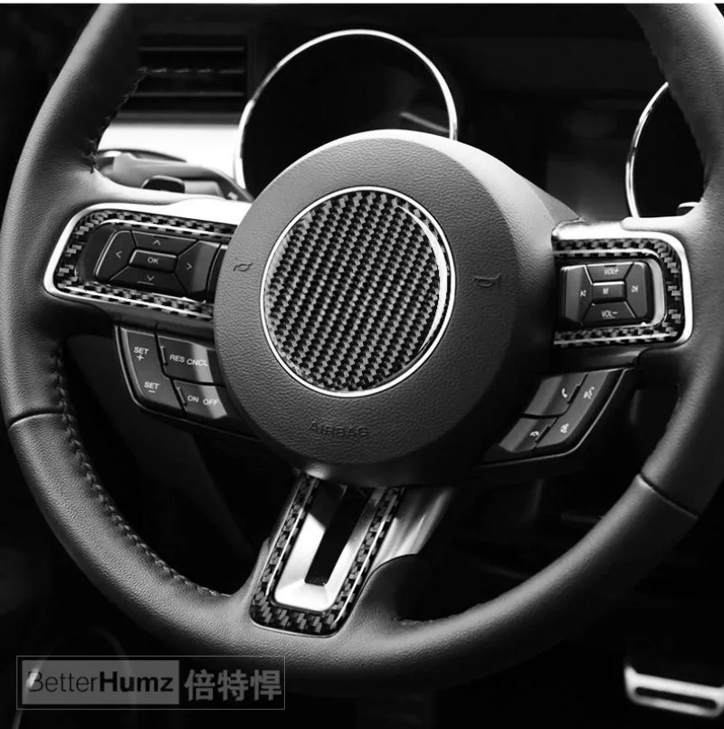 Carbon Fiber Steering Wheel Emblem Overlay for Ford Mustang GT 2015-2019 | Precision Cut Badge Cover (2015-2024 Models)